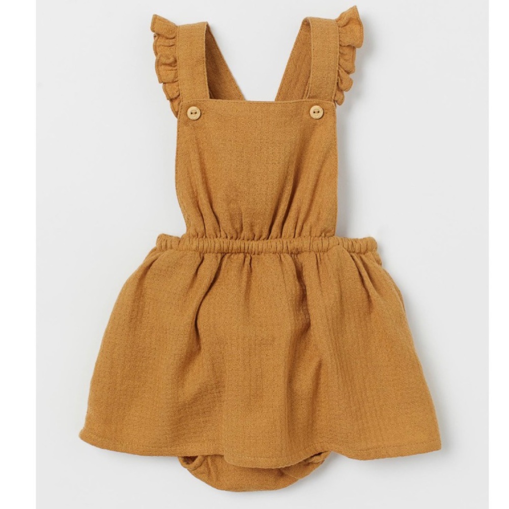 Organic Cotton Overall Dress - Yellow Beige